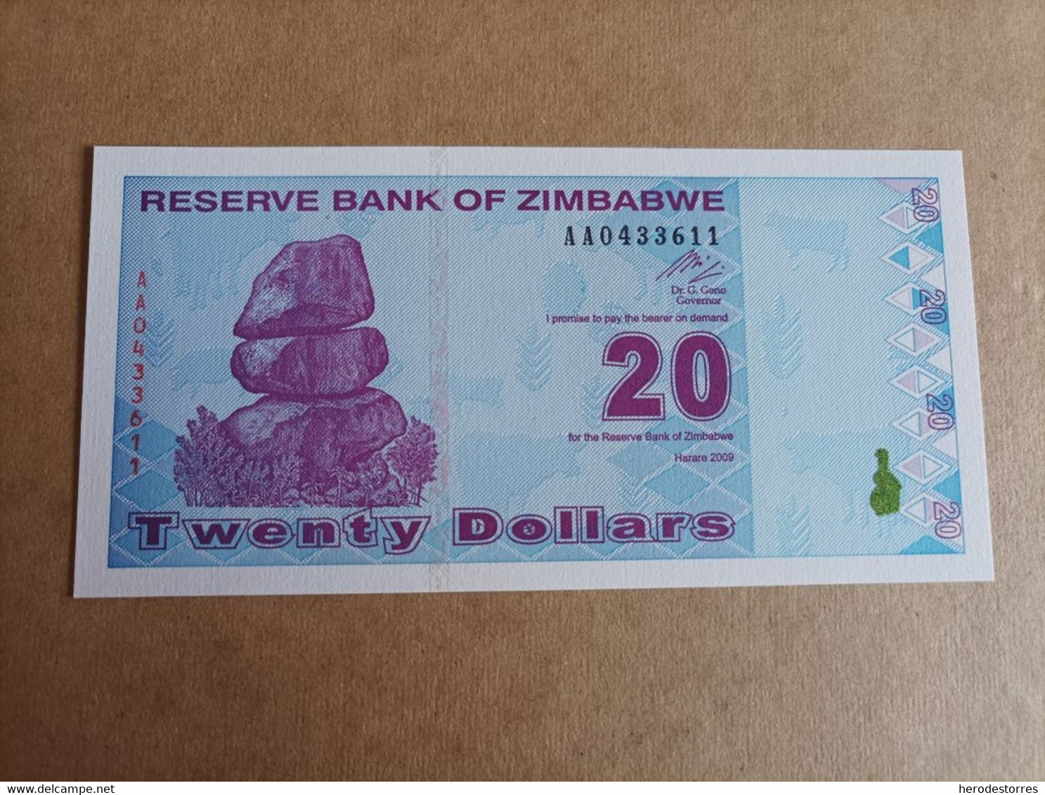 Billete De Zimbabwe De 20 Dólares, Serie AA, Año 2009, UNC - Zimbabwe