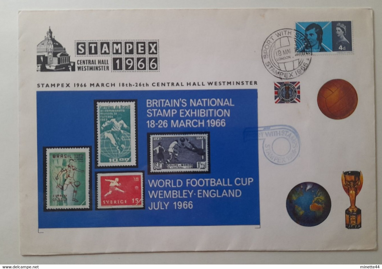 ANGLETERRE ENGLAND 1966  FDC STAMPEX + SPECIAL BLOCK  FOOTBALL FUSSBALL SOCCER CALCIO FUTBOL FOOT VOETBAL FOTBAL Gardien - 1966 – Engeland