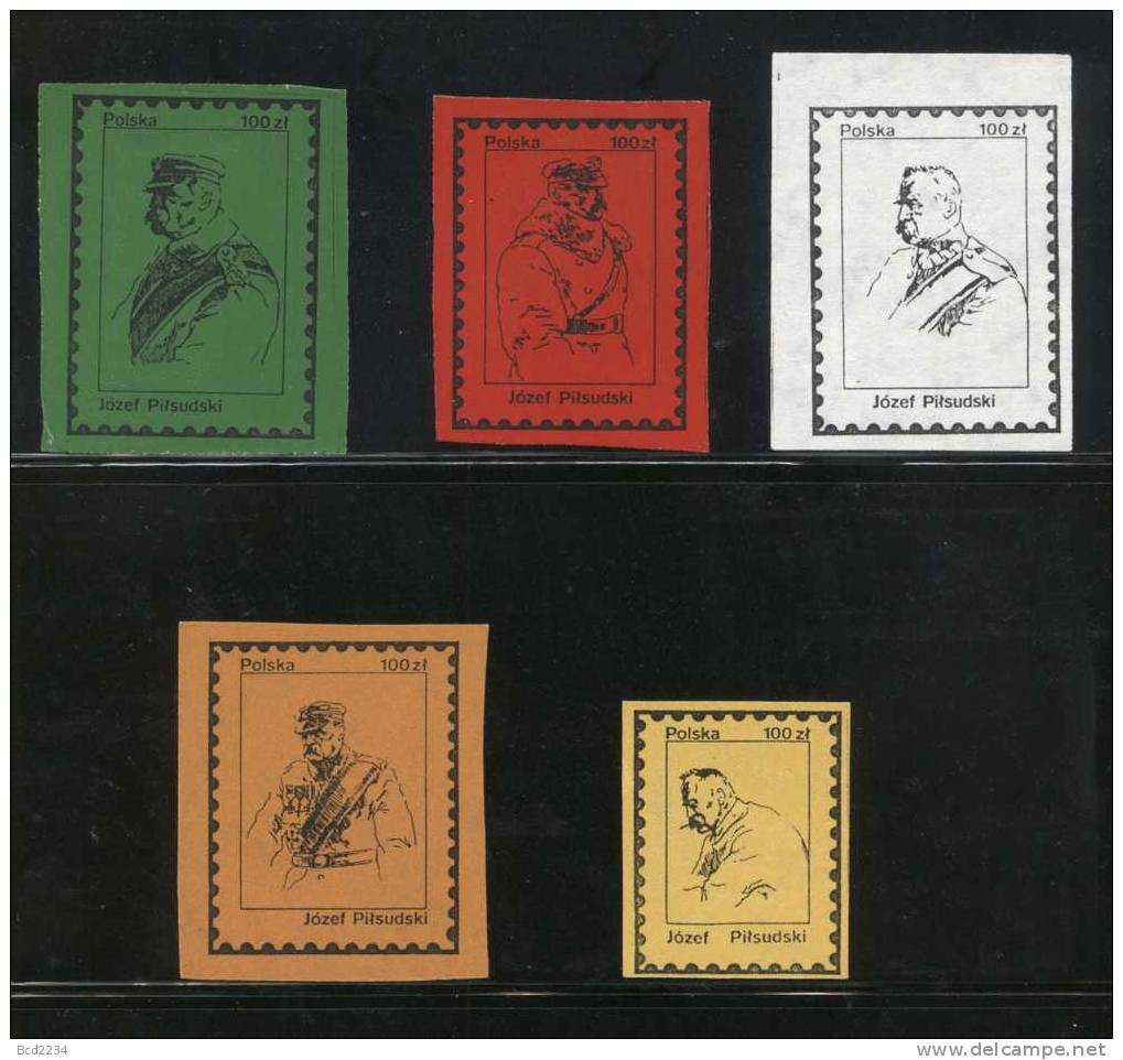 POLAND SOLIDARITY (POCZTA SOLIDARNOSC) JOZEF PILSUDSKI SET OF 5 (SOLID0174/0387) - Viñetas Solidarnosc