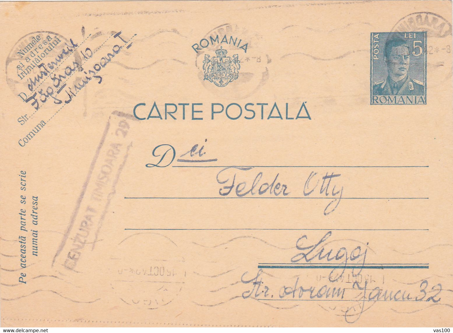 Romania, 1942, WWII Military Censored Stationery Postcard, TIMISOARA  Postmark - 2de Wereldoorlog (Brieven)