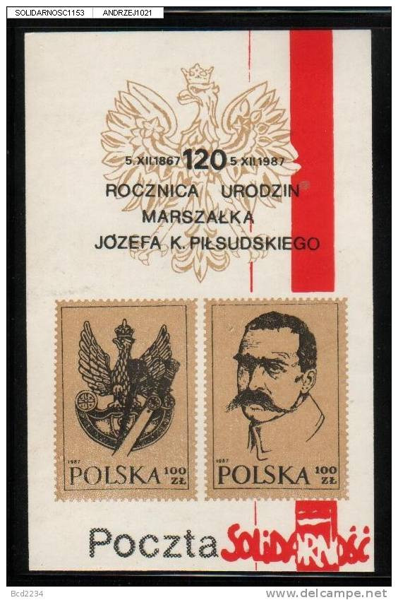 POLAND SOLIDARITY 1987 120TH BIRTH ANNIV PILSUDSKI MS  (SOLID1153/1021) - Solidarnosc-Vignetten