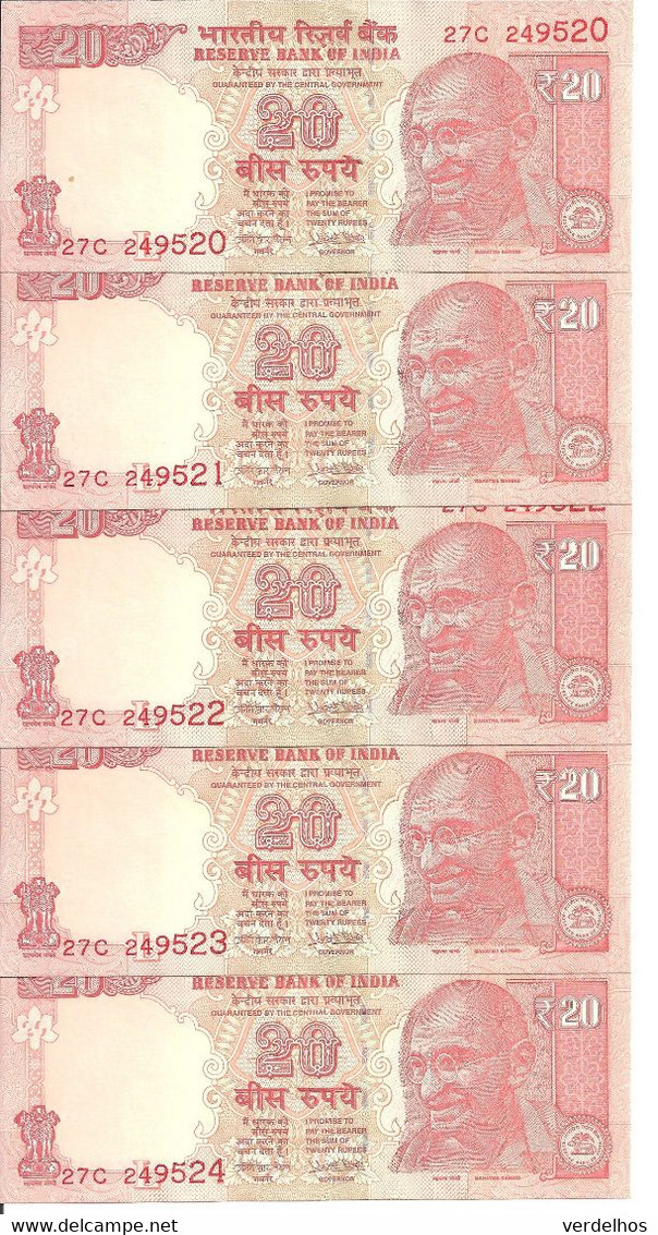 INDE 20 RUPEES 2017 UNC P 103 ( 5 Billets ) - Inde