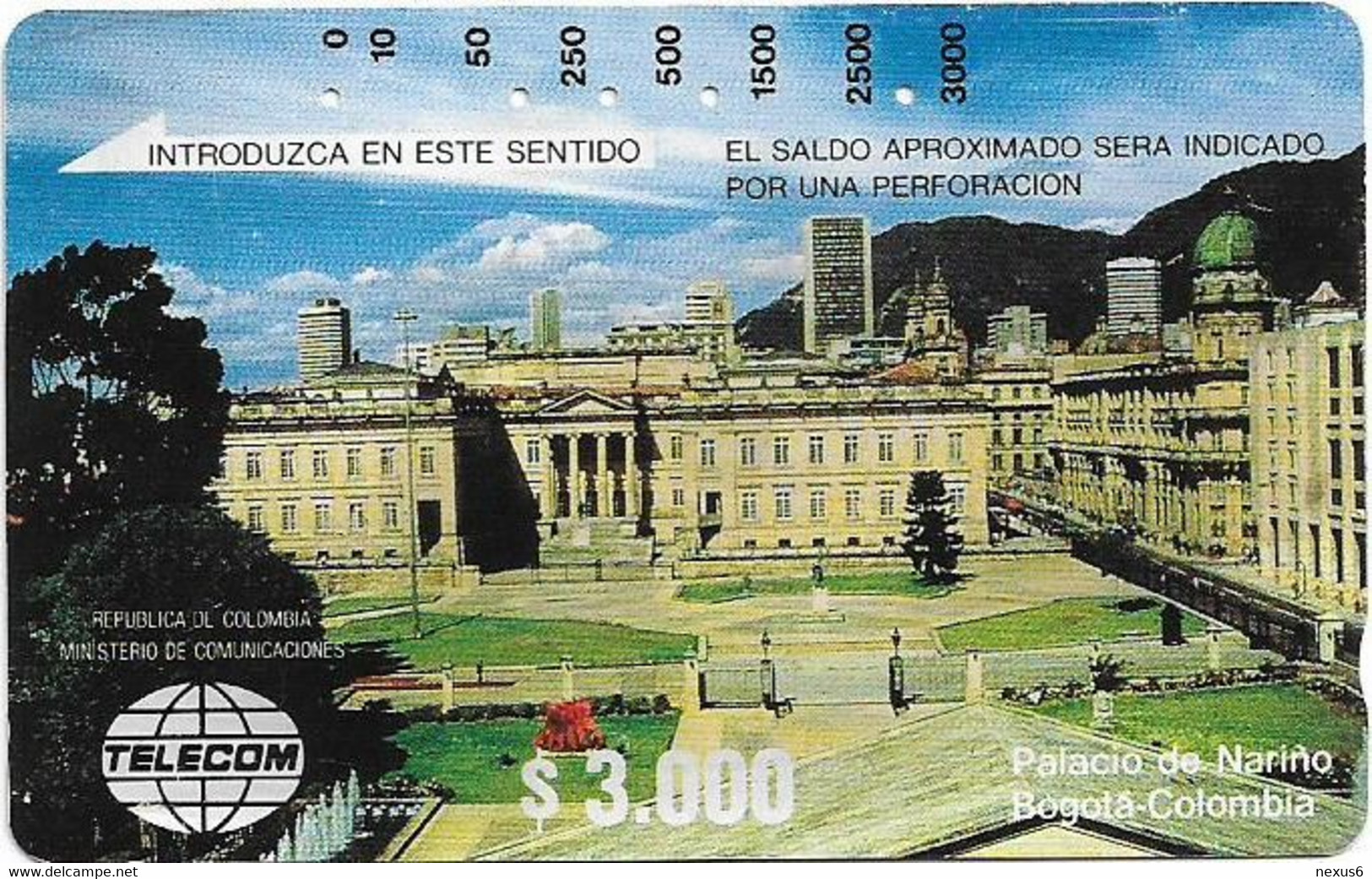 Colombia - Telecom (Tamura) - Palace Narino, Bogota, 3.000$Cp, Used - Kolumbien