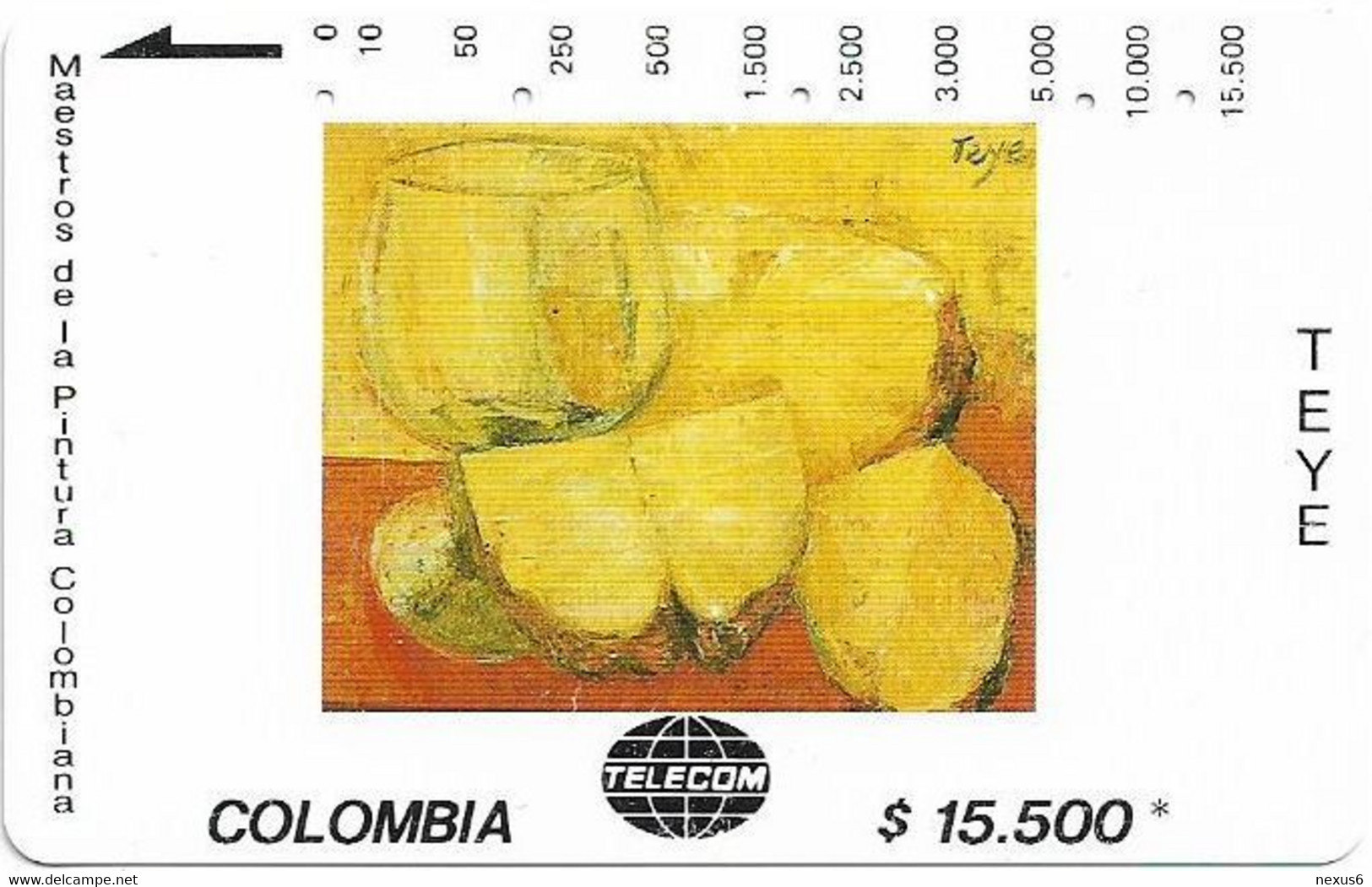 Colombia - Telecom (Tamura) - Teye - Pinas, 15.500$Cp, 10.000ex, Used - Colombia