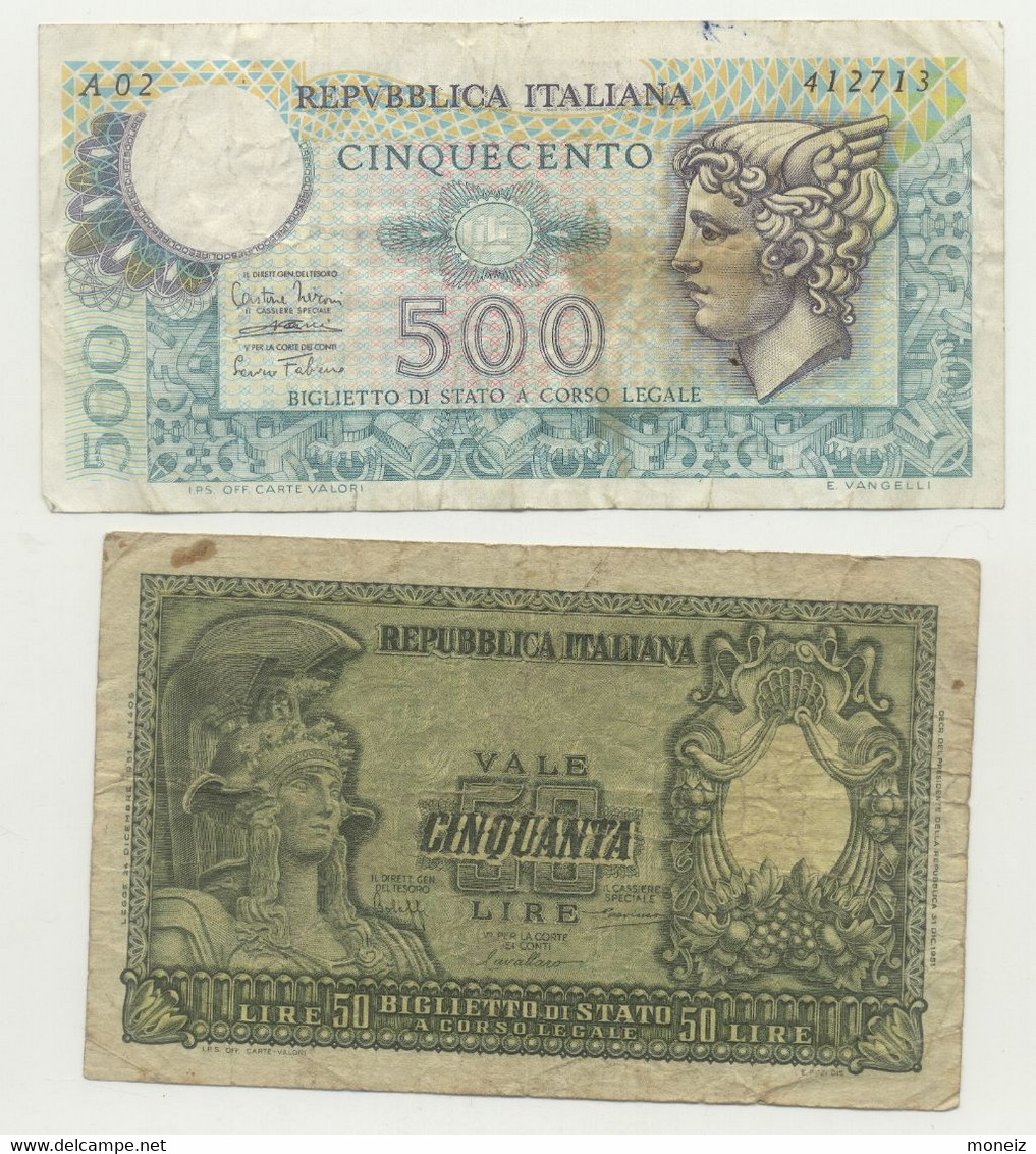 1000 Lire "Verdi" 1971+1981 + 500 Lire "Mercurio 1974 +500 Lire Aretusa 1966 + 50 LIRE "Italia Elmata"  31/12 1951 - Collections