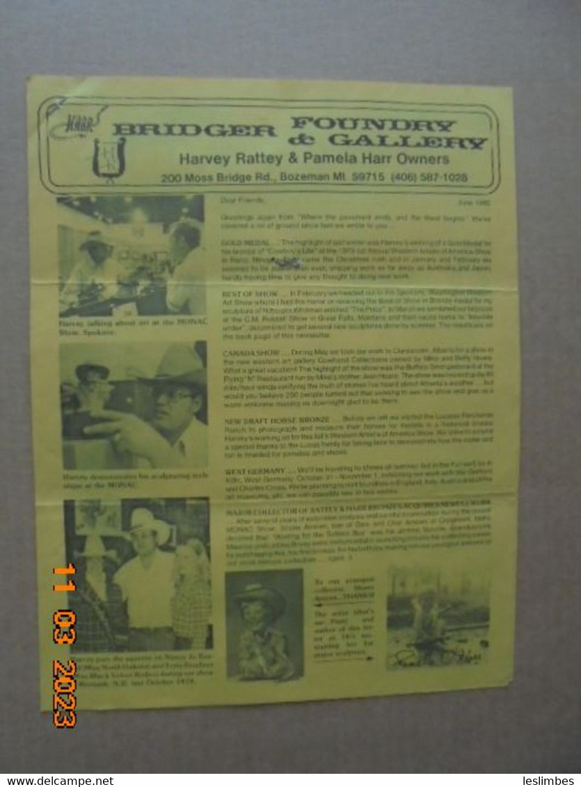 Bridger Foundry & Gallery Newsletter June 1980 - Bozeman, Montana - Harvey Rattey And Pamela Harr - Bellas Artes