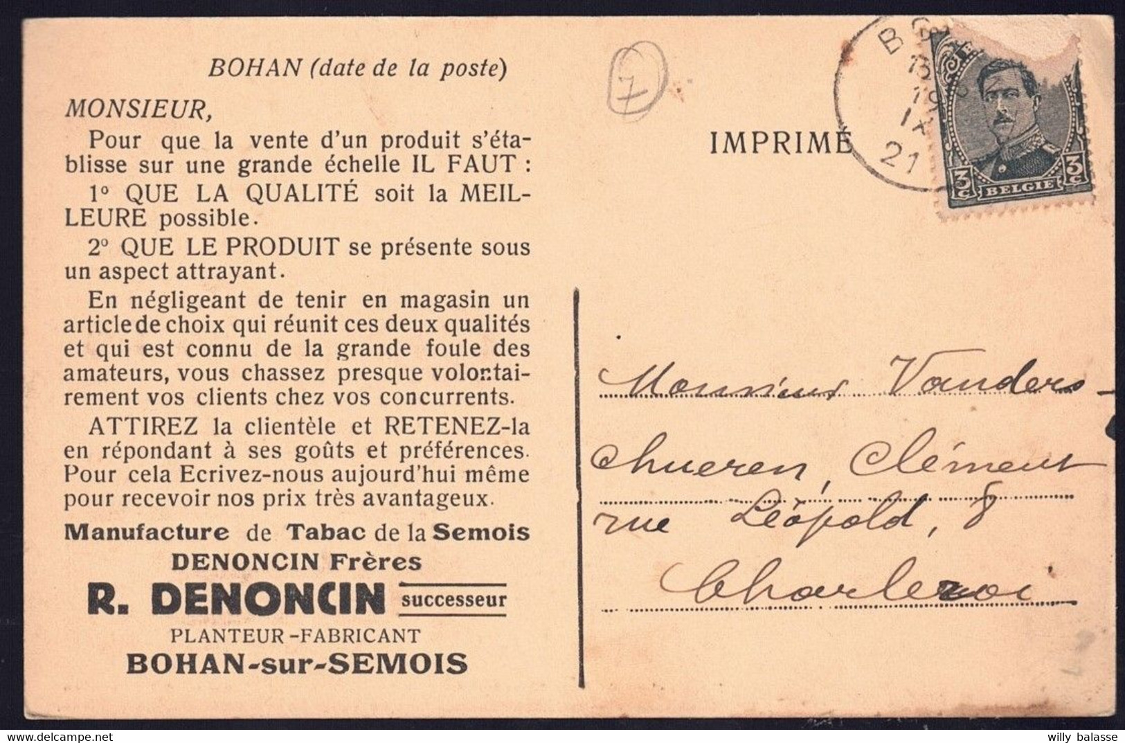 +++ CPA - BOHAN Sur SEMOIS - Carte Publicitaire Manufacture De Tabac - Denoncin - Vue De L'entrée // - Vresse-sur-Semois