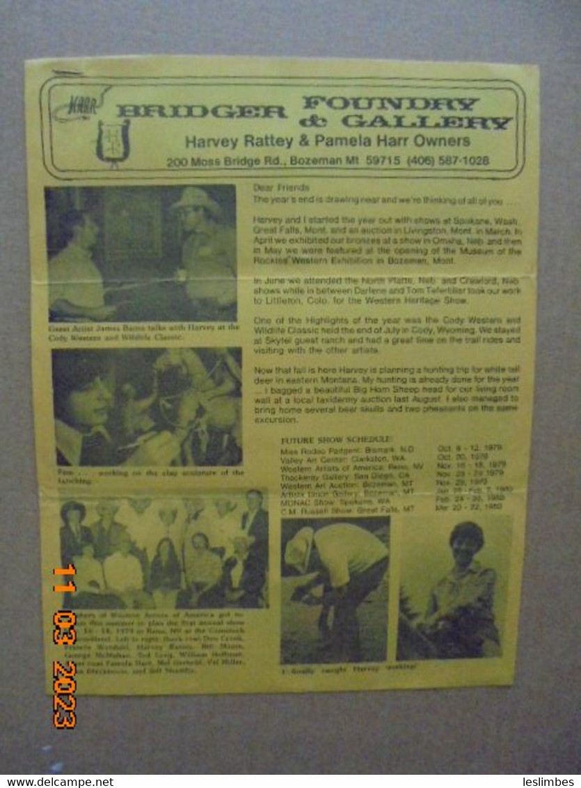 Bridger Foundry & Gallery Newsletter October 1979 - Bozeman, Montana - Harvey Rattey And Pamela Harr - Bellas Artes