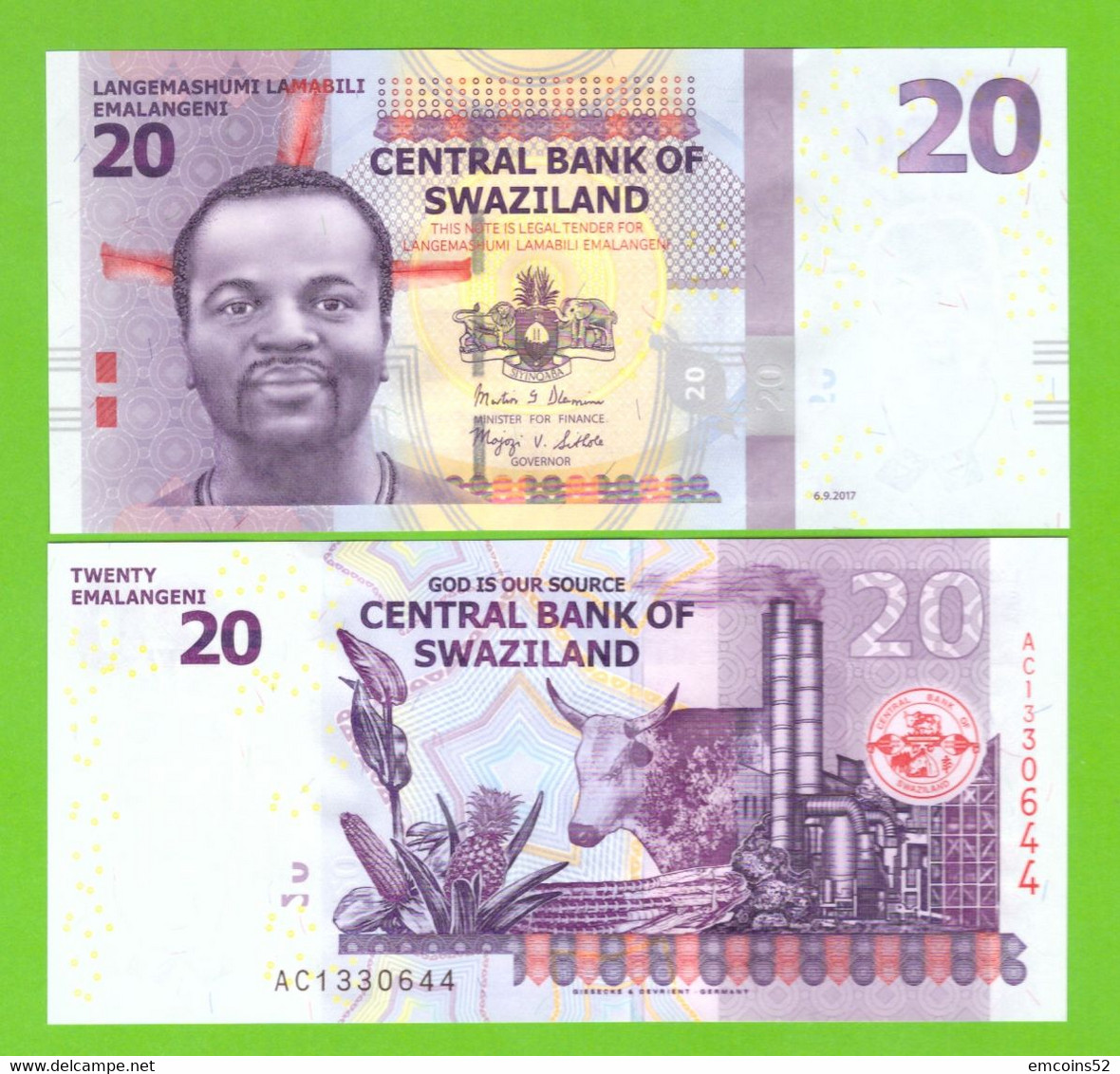 SWAZILAND 20 EMALANGENI 2017 P-37c UNC - Swaziland