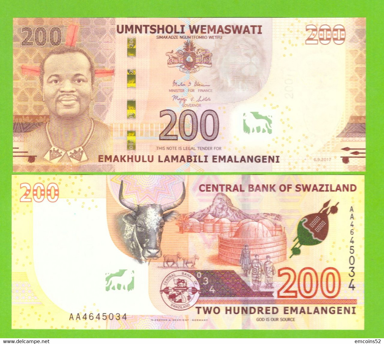 SWAZILAND 200 EMALANGENI 2017 P-43 UNC - Swaziland