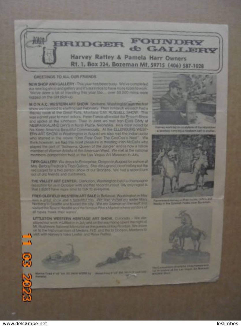 Bridger Foundry & Gallery Newsletter December 1978 - Bozeman, Montana - Harvey Rattey And Pamela Harr - Belle-Arti