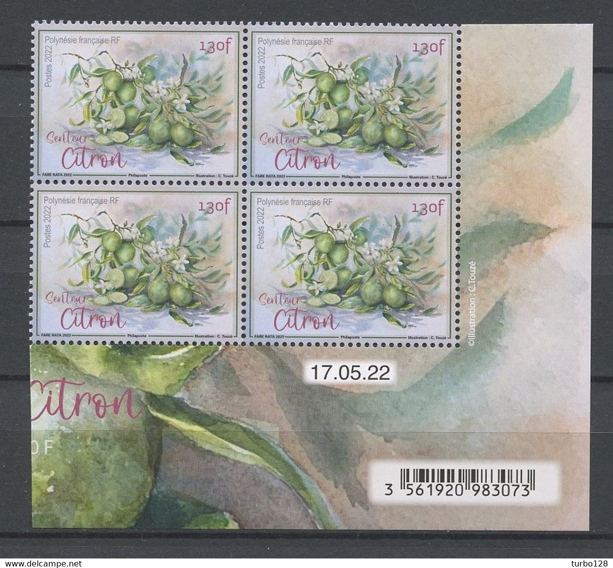 POLYNESIE 2022 N° 1308 ** Bloc De 4 Coin Daté Neuf MNH Superbe Fruit Citron Agrume Fleurs De Citronnier Flowers - Unused Stamps