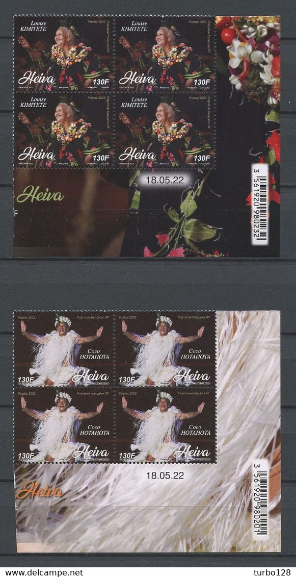 POLYNESIE 2022 N° 1306/1307 ** Blocs De 4 Coin Daté Neufs MNH Superbes Heiva Jean Coco Hotahota Danse Louise Kimitete - Neufs