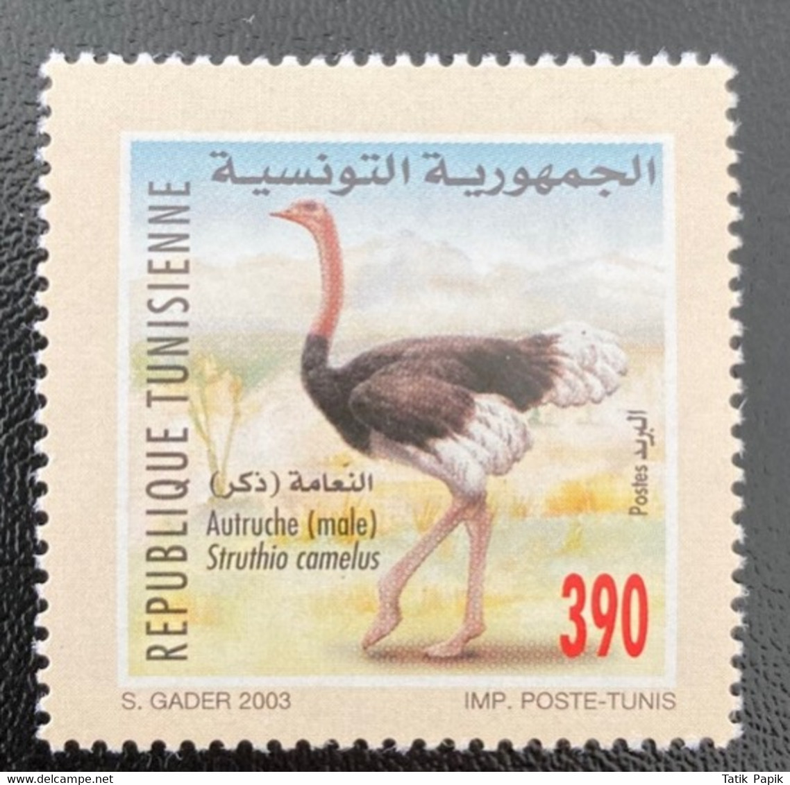 2003 Tunisia Tunisie Male Autruche Ostrich 1V MNH ** - Straussen- Und Laufvögel