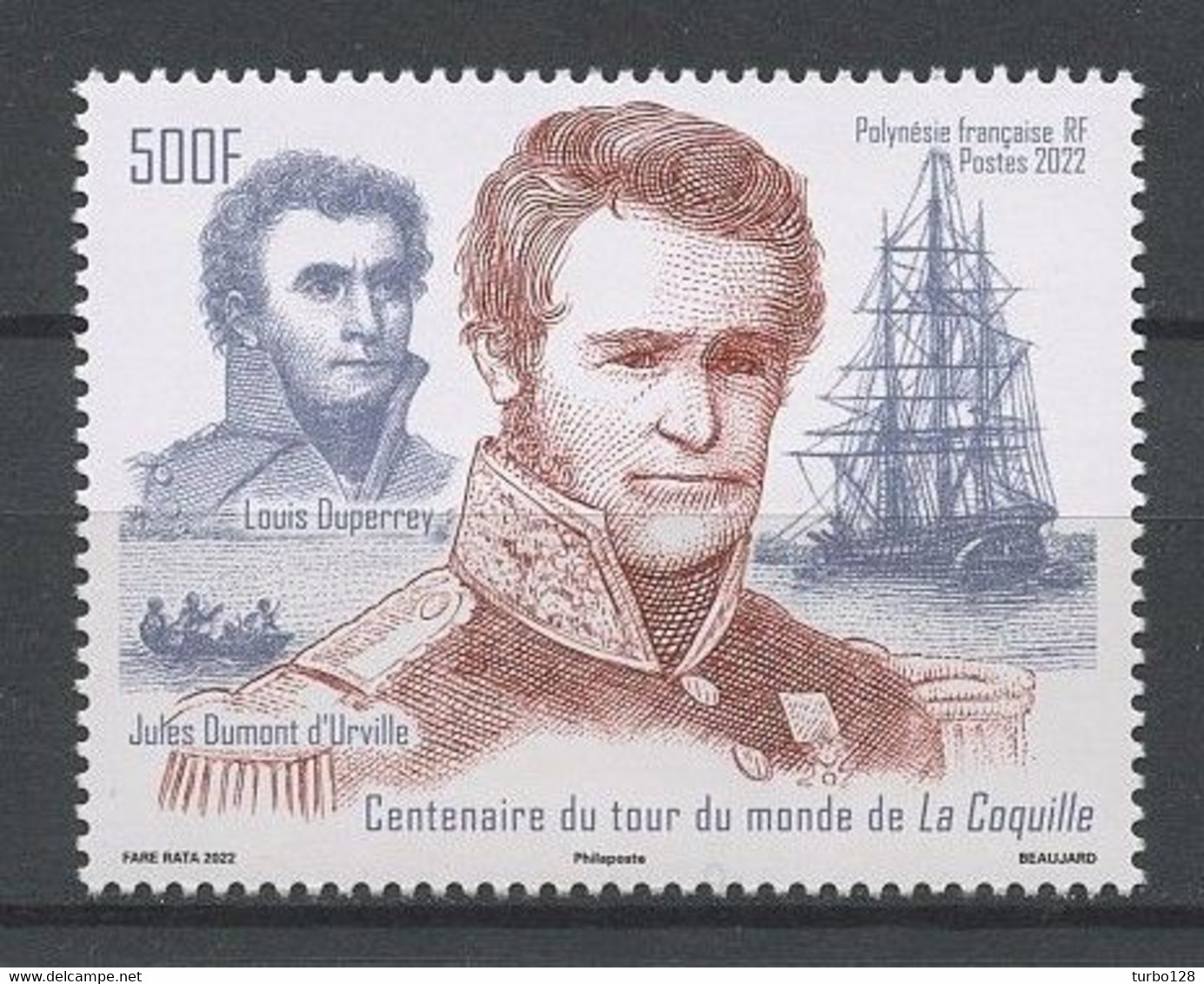 POLYNESIE 2022 N° 1313 ** Neuf MNH Superbe Bateau Voilier Sailboat Tour Du Monde De La Coquille D'Urville Duperrey Cent - Ungebraucht