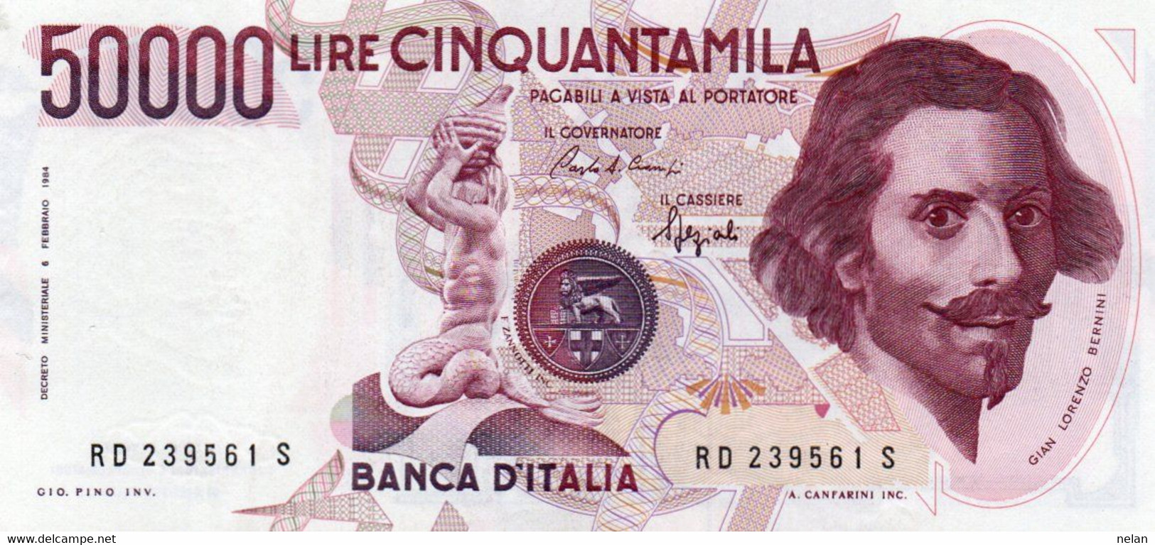 ITALIA 50000 LIRE BERRNINI TIPO 1 - 1984  P-113b - UNC - 50000 Lire