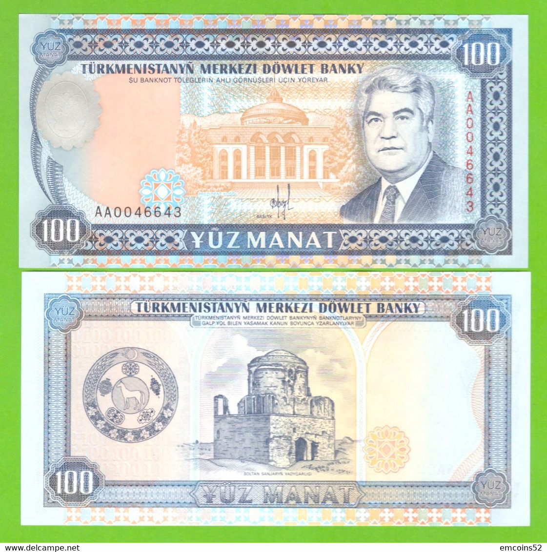 TURKMENISTAN 100 MANAT 1993 P-6a UNC - Turkmenistán