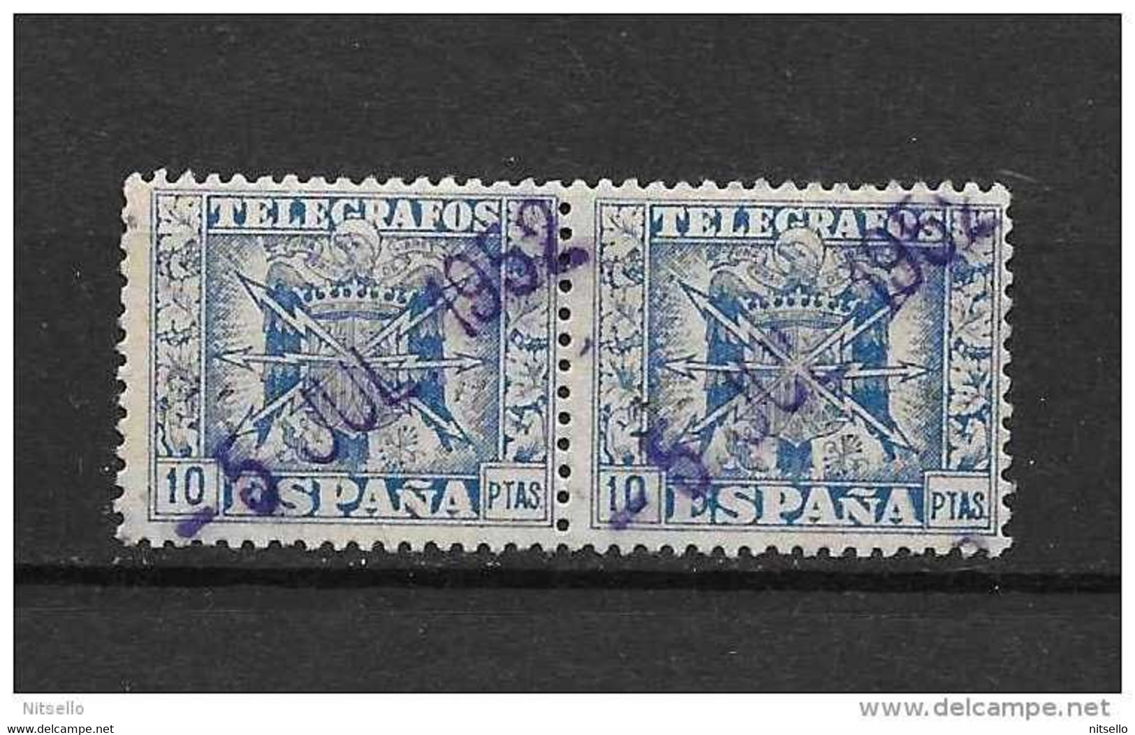 LOTE 2242   ///   ESPAÑA TELEGRAFOS 1940-1942   10 PTAS EN PAREJA     EDIFIL Nº: 84    "CON FECHA COMPLETA 5 JUL 1952" - Telegramas