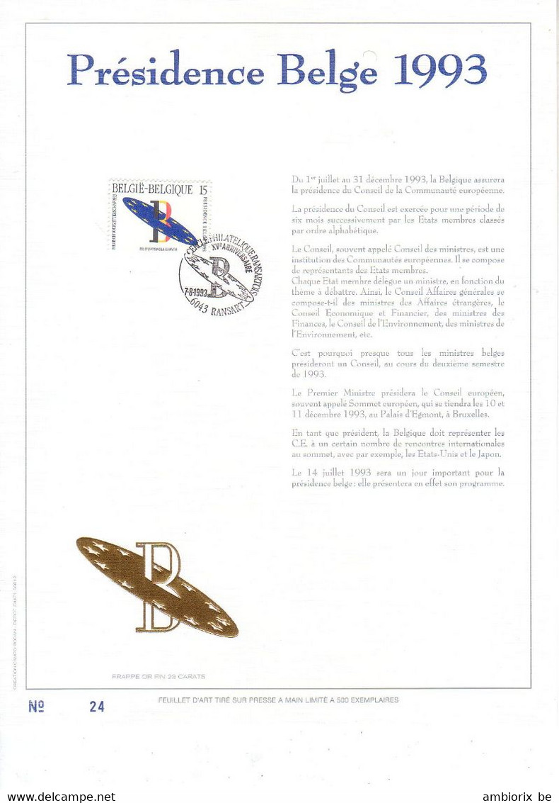Carte Max Gold Goud Or 2519 - Présidence Belge 1993 - Version Francophone - 1991-2000