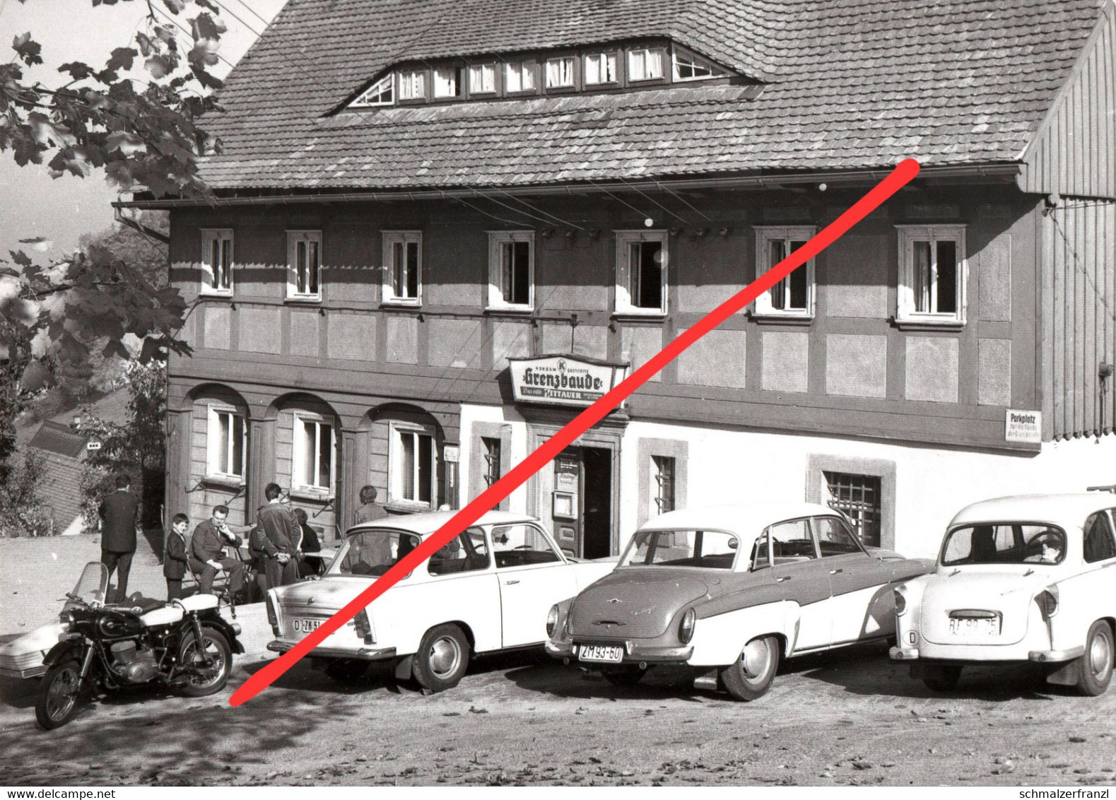 AK Waltersdorf Grenzbaude Gasthof Baude Trabant Wartburg A Großschönau Jonsdorf Hain Oybin Zittau Zittauer Gebirge DDR - Grossschoenau (Sachsen)