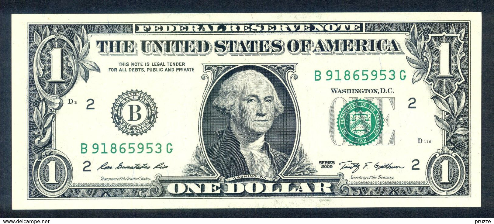 USA 2009, Federal Reserve Note, 1 $, One Dollar, B91865953G, B = New York, UNC - Billets De La Federal Reserve (1928-...)