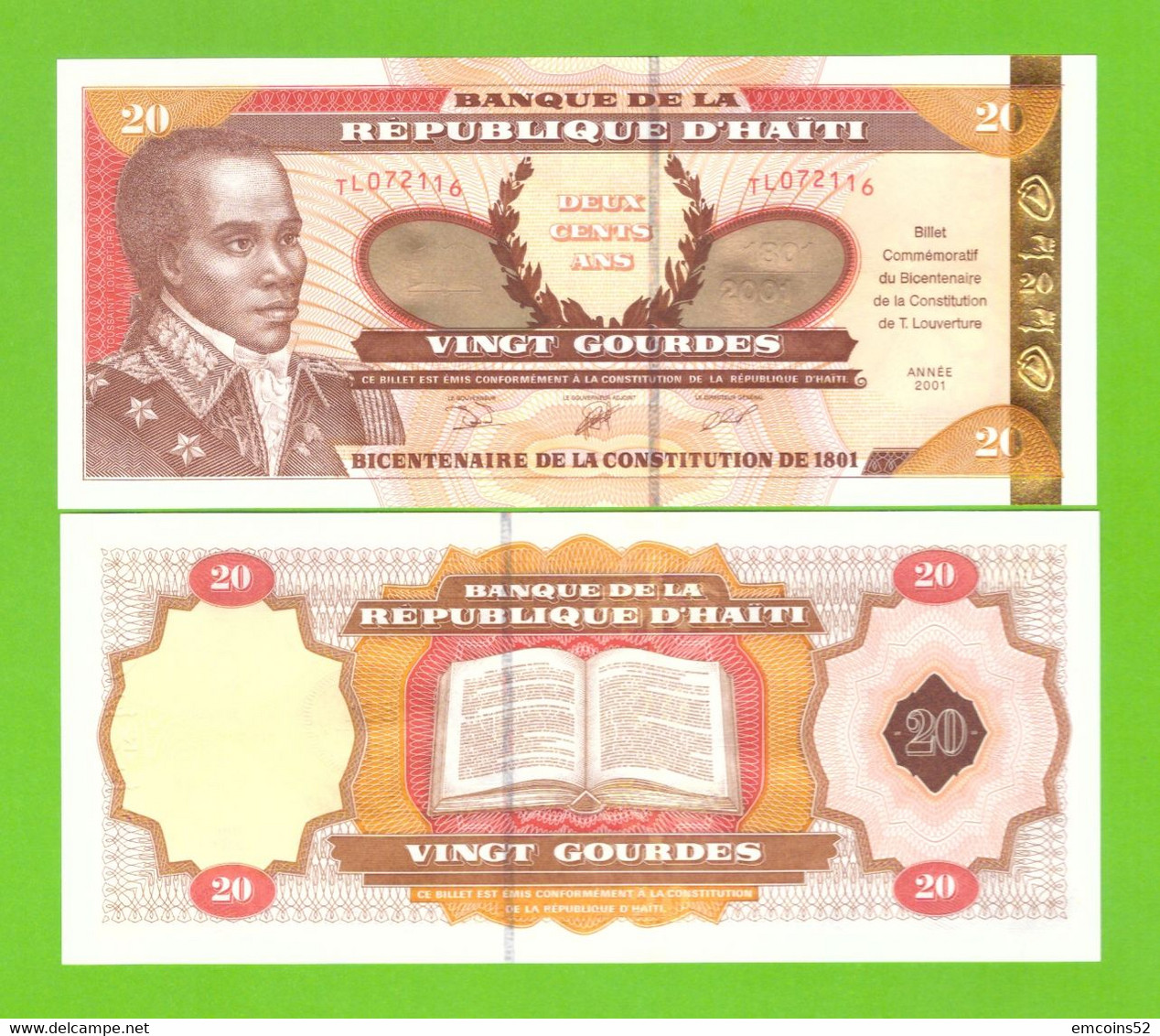 HAITI 20 GOURDES 2001 P-271 UNC - Haiti