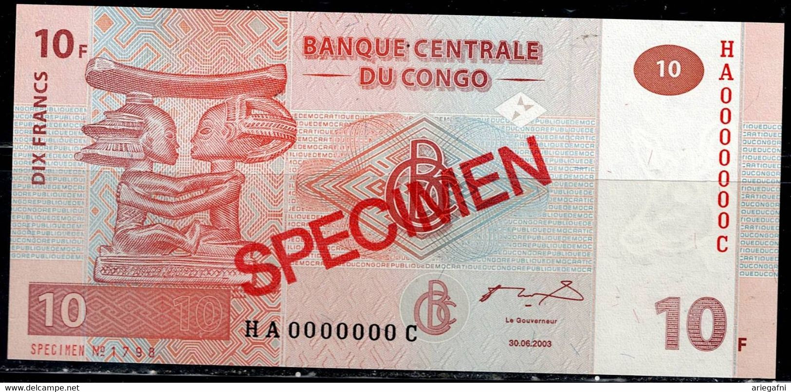 CONGO 2003 BANKNOTES 10 FRANCS  SPECIMEN P 93 UNC !! - République Démocratique Du Congo & Zaïre