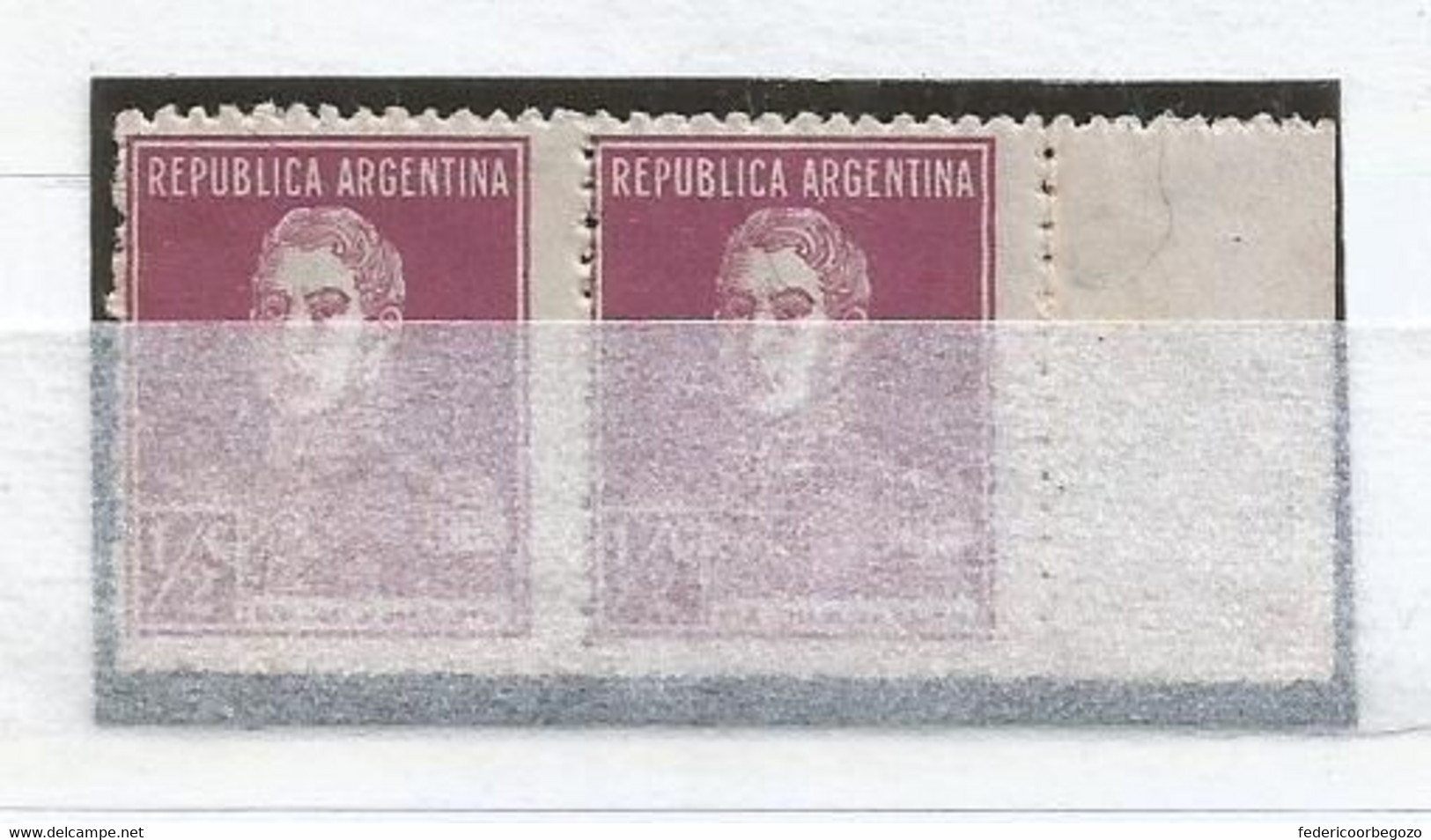 Argentina** (MNH) San Martín Sin Punto, Pareja Horizontal, Dentado 13 1/4 : 13 1/4 - Unused Stamps