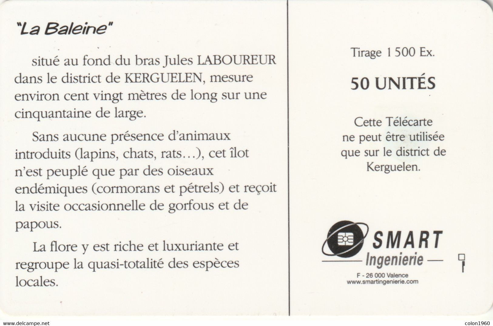 TAAF. TF-STA-0026. LA BALEINE. 2001-11. 1500ex. (003) - TAAF - Territori Francesi Meridionali