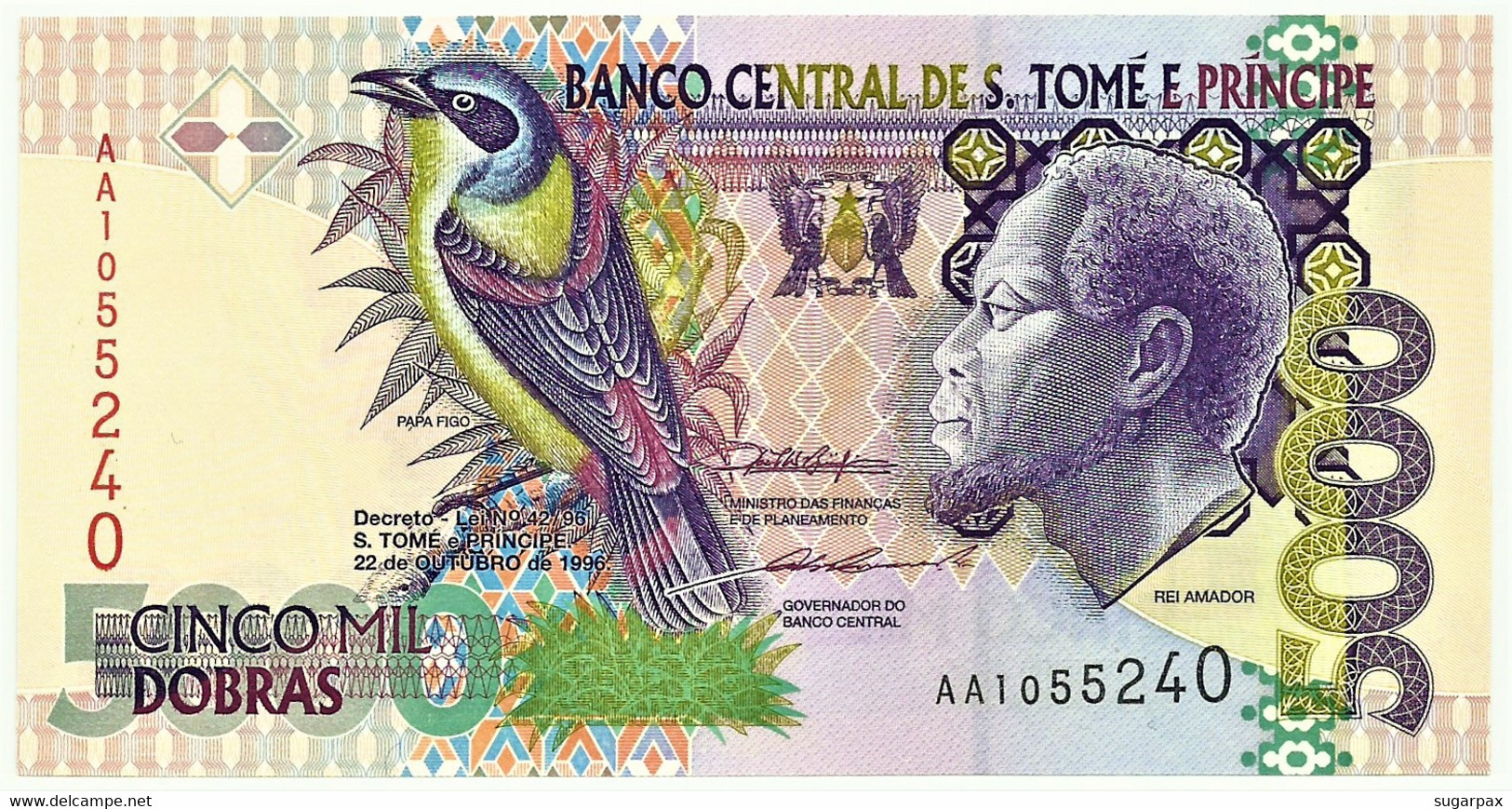 SAINT THOMAS & PRINCE - 5000 DOBRAS - 22.10.1996 - P. 65.a - Unc. - Prefix AA - Rei Amador - 5.000 - San Tomé Y Príncipe