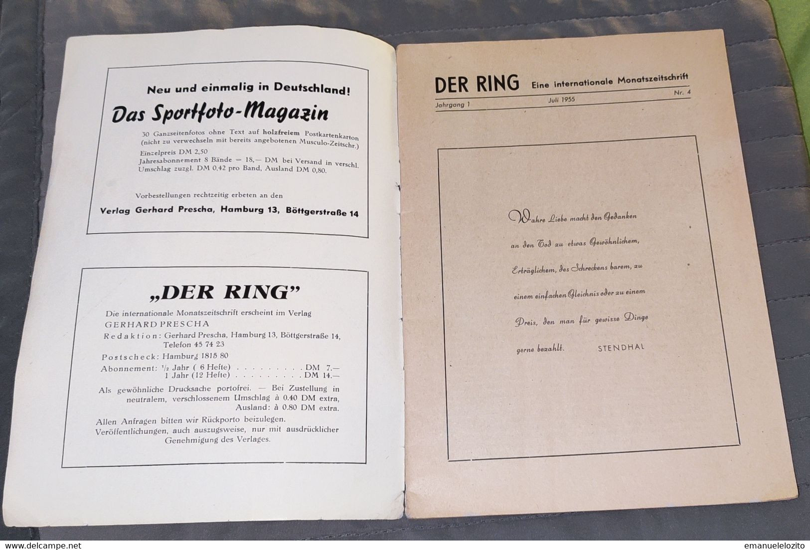 “Der Ring - Eine Internationale Monatszeitschri” (Germany, 1955). Gay Magazine - Autres & Non Classés