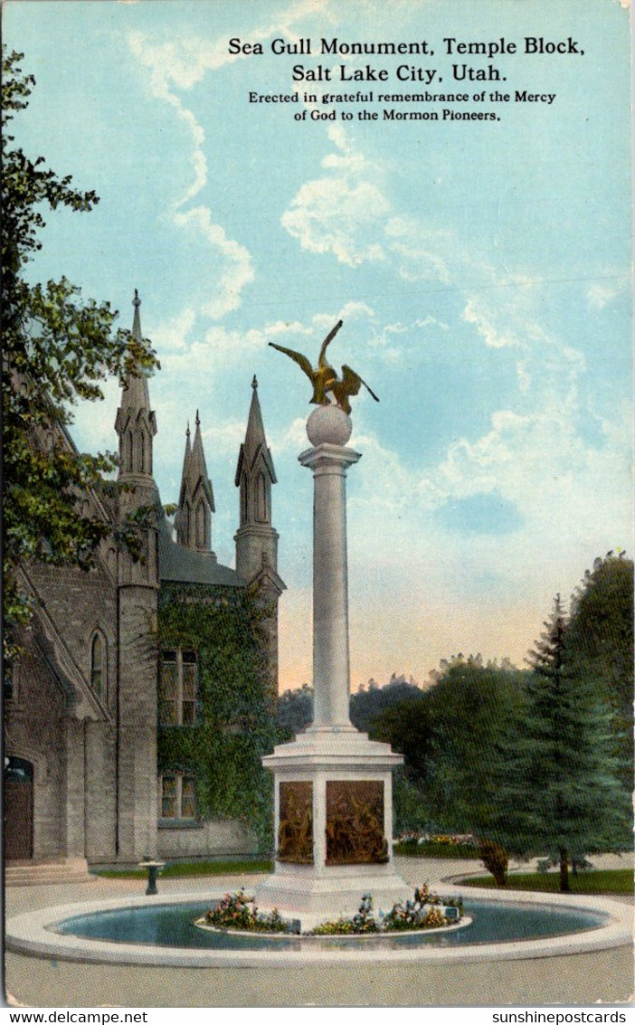 Utah Salt Lake City Temple Block Sea Gull Monument Curteich - Salt Lake City