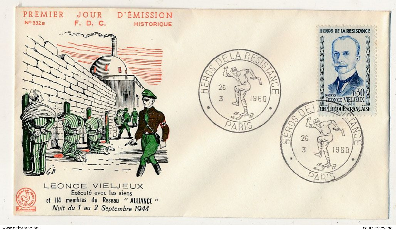 11 enveloppes FDC "Héros de la Résistance" 1960 - Masse, Ripoche, Debeaumarché, Vieljeux, Bompain - dont cachets second.