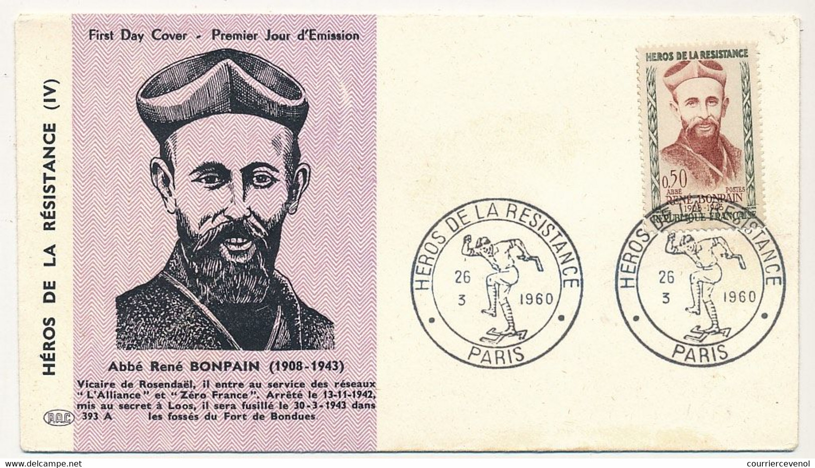 11 enveloppes FDC "Héros de la Résistance" 1960 - Masse, Ripoche, Debeaumarché, Vieljeux, Bompain - dont cachets second.