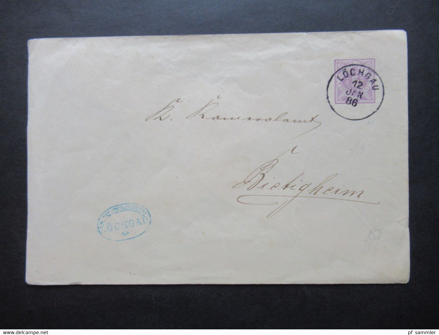 AD Württemberg 1886 Dienstumschlag DU 4 Stempel K1 Löchgau Und Blauer Dienststempel K.W. Gemeinde Löchgau - Ganzsachen