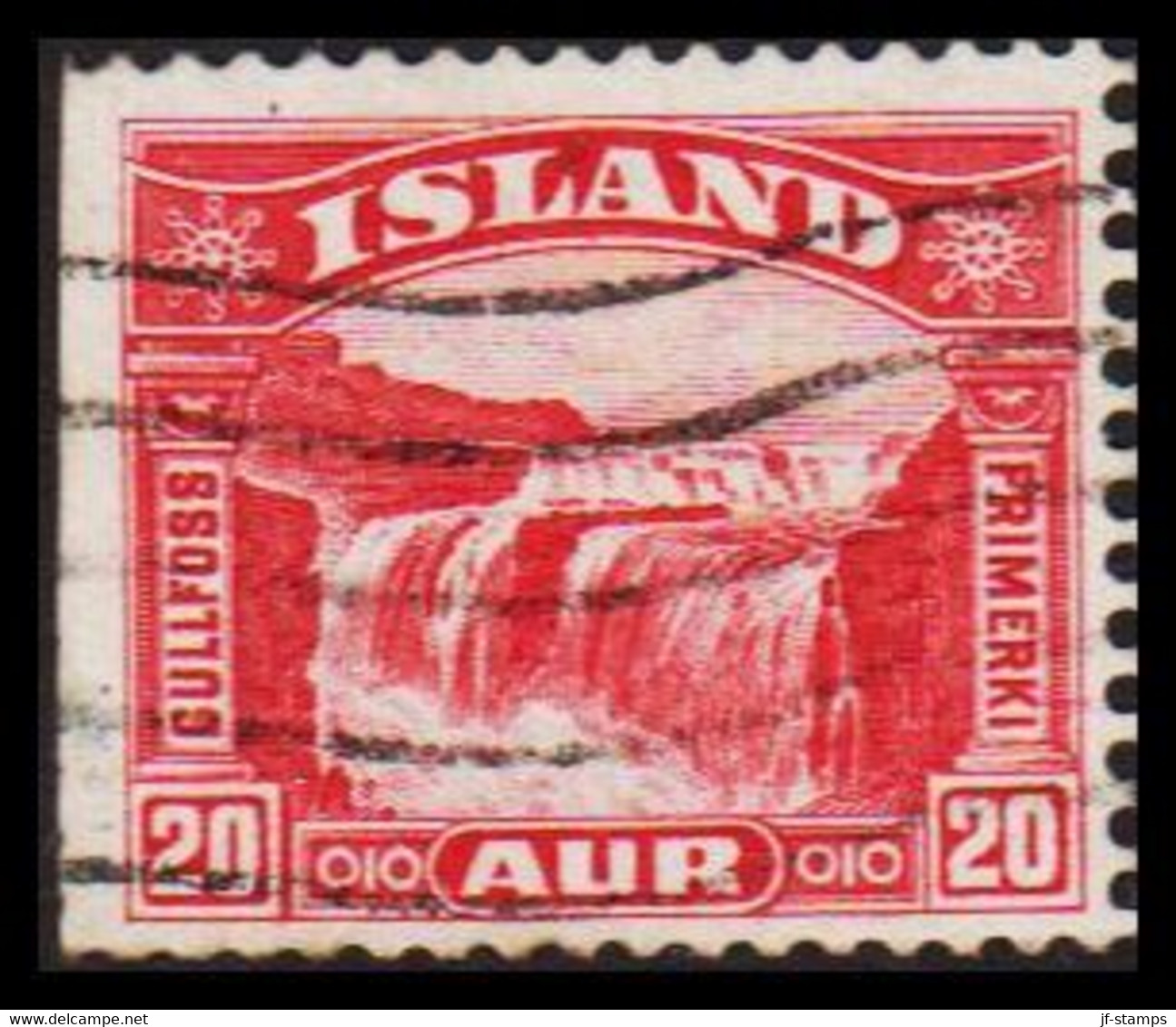 1932. ISLAND. 20 Aur GULLFOSS With Slot-machine Perforation WITH VERY UNUSUAL CUT.  - JF530077 - Storia Postale
