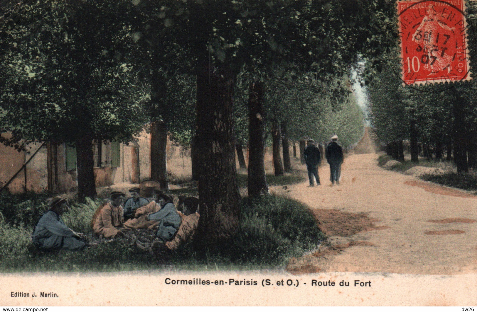 Cormeilles-en-Parisis (95, Seine Et Oise) La Route Du Fort - Edition J. Merlin - Carte Animée Et Colorisée De 1907 - Cormeilles En Parisis