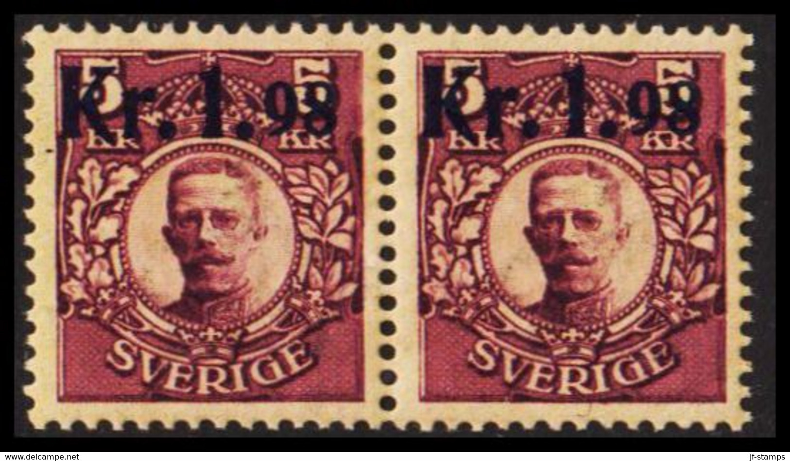 1917. Gustav V. Parcel Post Stamps. Kr. 1.98 On 5 Kr. Red Brown, Yellow Wmk. Pair Never Hinge... (Michel 107) - JF530218 - Neufs