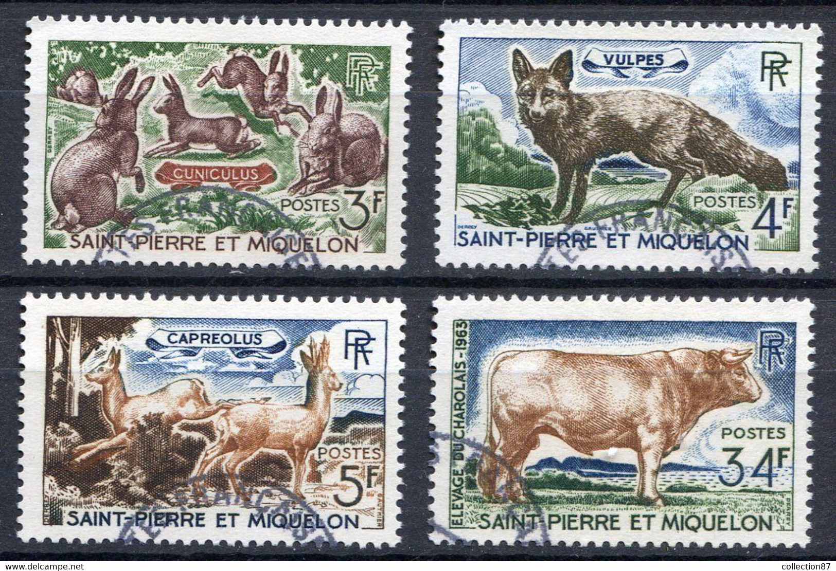 Réf 55 CL2 < -- SAINT PIERRE Et MIQUELON < Yvert N° 372 à 375 Ø < Oblitéré Ø Used - Lapin Renard Boeuf Chevreuil - Used Stamps