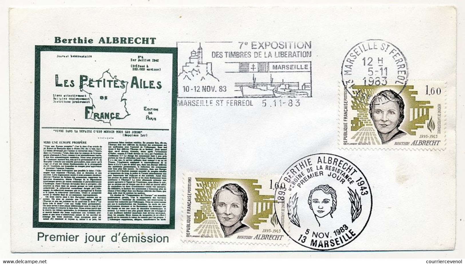 2 Enveloppes FDC (Héros De La Résistance) Berthie ALBRECHT - Premier Jour Et OMEC 5/11/1983 - 1980-1989