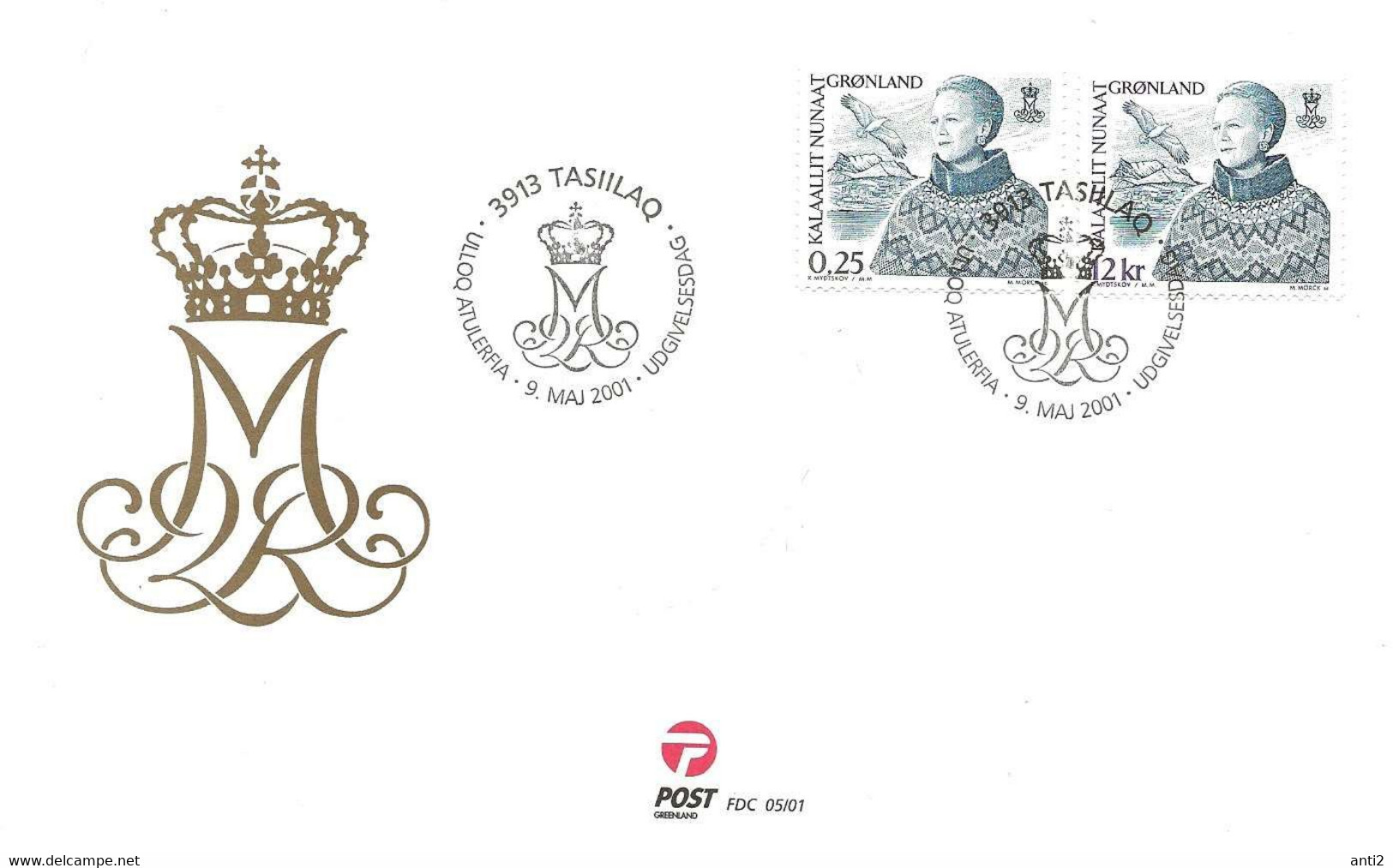 Greenland 2001 Queen Margrethe II. (*1940) In West Greenlandic Costume  Mi 369 - 370,  FDC - Cartas & Documentos