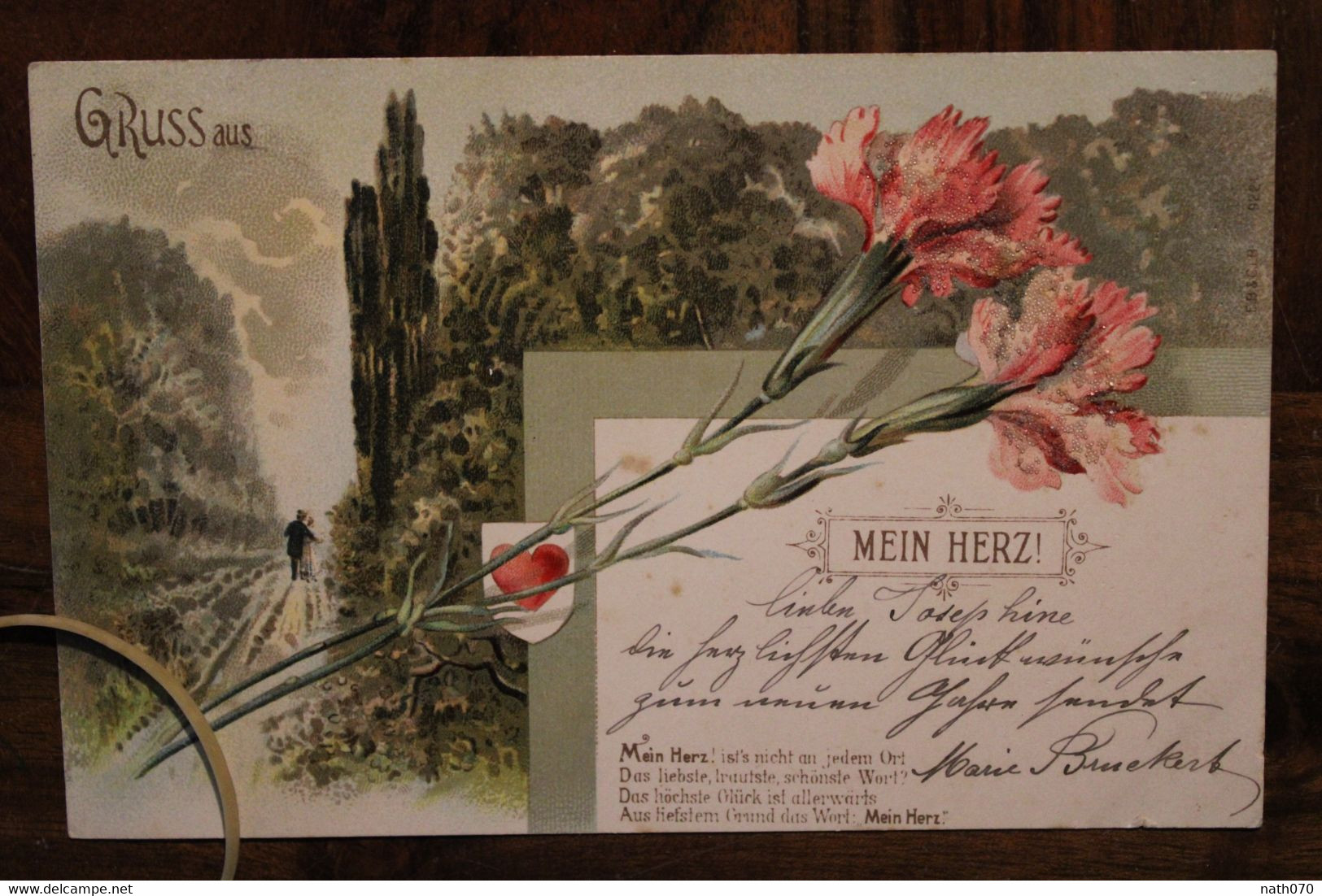 Ak CPA 1900 Fleurs Carte Voyagée Elsass Alsace Litho Gruss Aus Mein Herz - Other & Unclassified