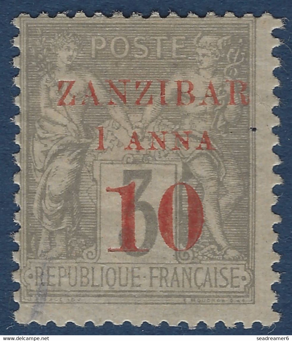 France Colonies Zanzibar N°13b* 1 Anna & 10 Sur 3c Gris Type III Tres Frais Signé CALVES - Ongebruikt