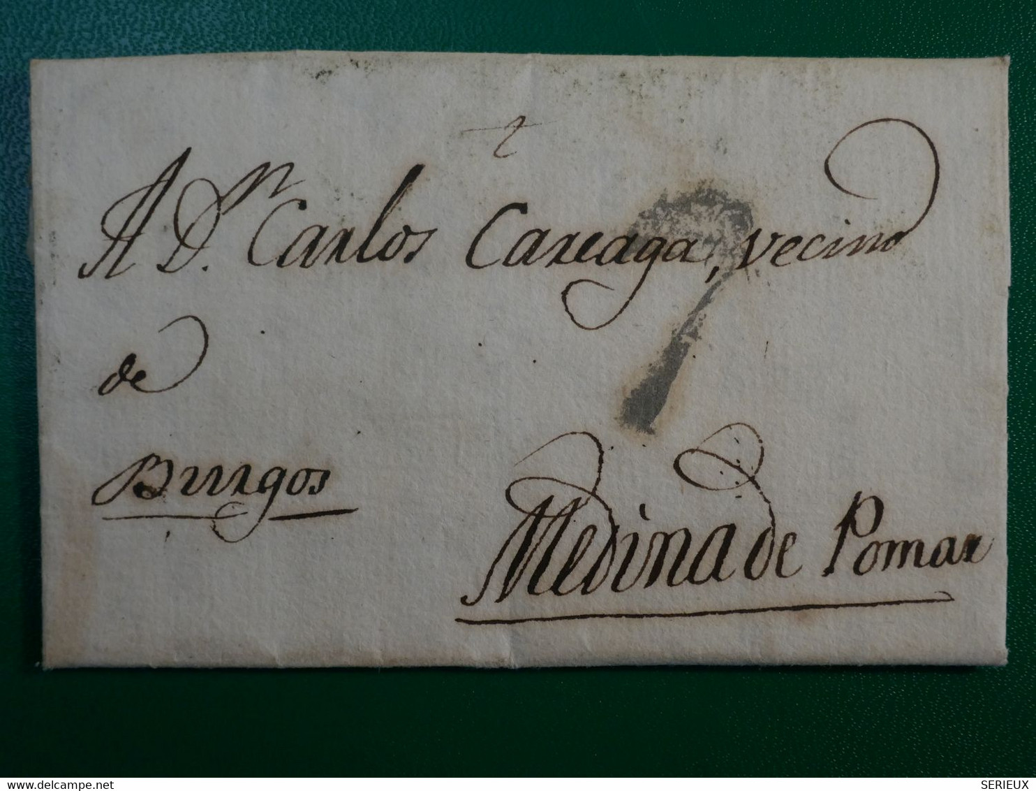 BP 11 ESPANA  BELLE LETTRE  1828 .BURGOS MEDINA DE POMAR   + GRIFFE ROUGE +TAXE 6+A VER + + AFFR. INTERESSANT++ - ...-1850 Prefilatelia