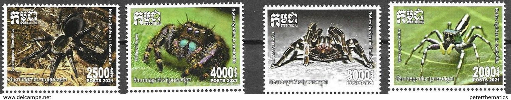 CAMBODIA, 2021, MNH, SPIDERS,4v - Arañas