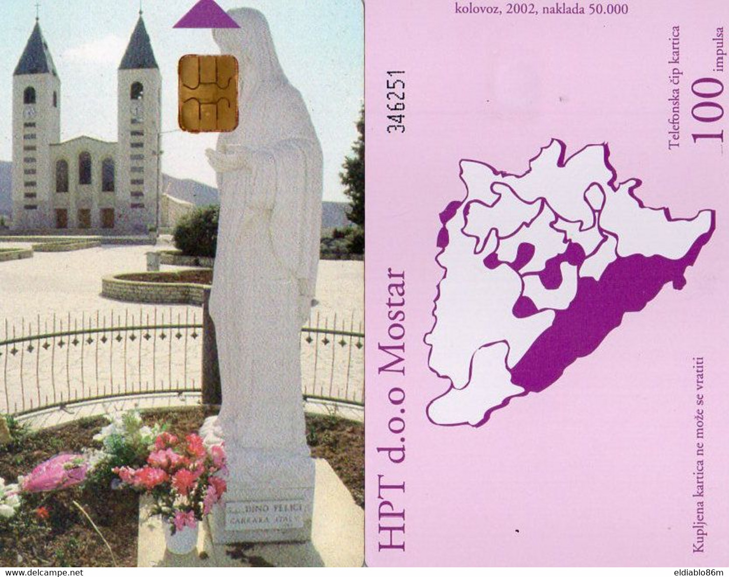 BOSNIA - CHIP CARD - RELIGION - MEDJUGORJE OUR LADY STATUE - 6 NUMBERS - Bosnie