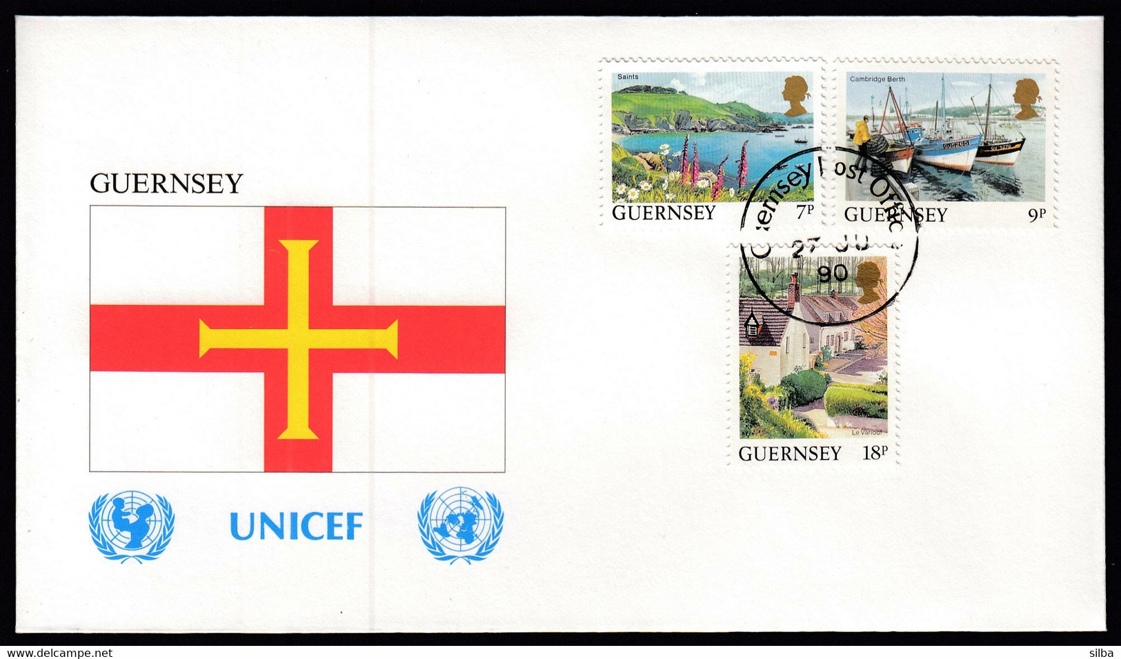 Guernsey 1990 / Flag, Flags / UNICEF / Saints, Cambridge Berth, Le Variout - Covers