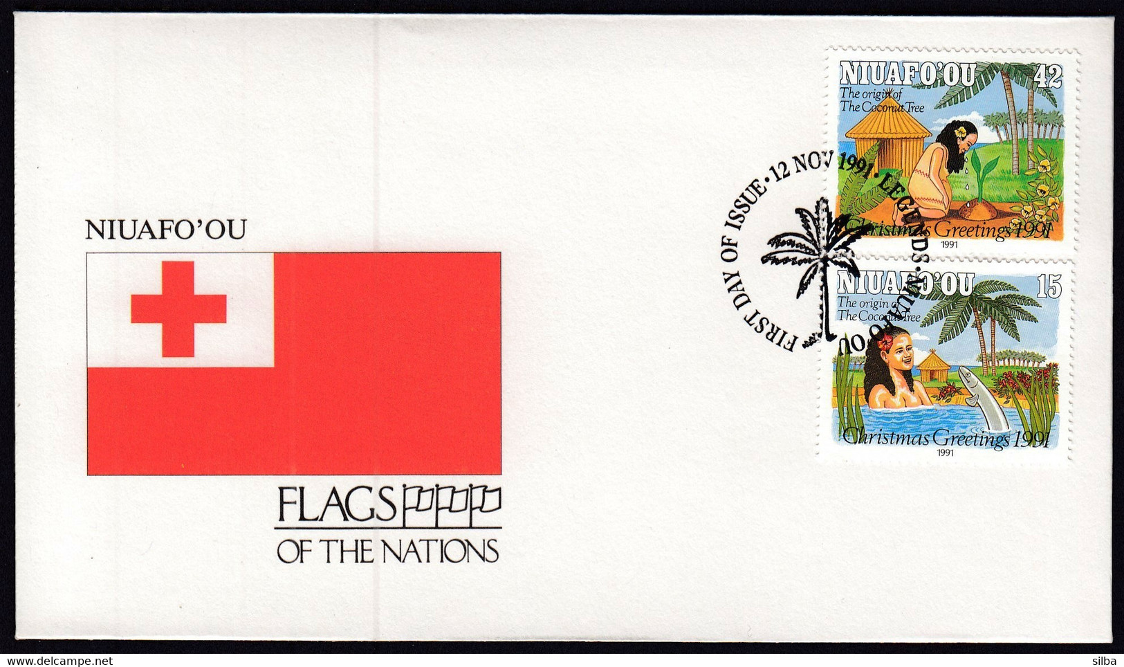 Niuafo'ou 1991 / Flag, Flags Of The Nations / Christmas, Coconut Tree - Enveloppes