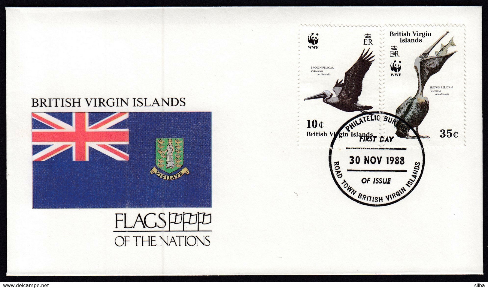 British Virgin Islands 1988 / Flag, Flags Of The Nations / WWF Bird Brown Pelican - Briefe