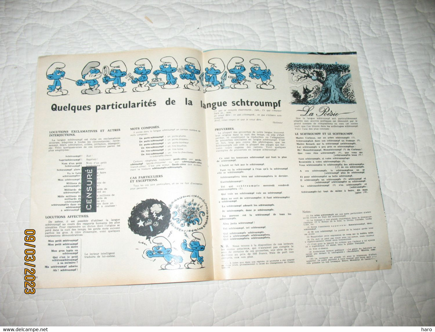 BD - Apprenez La Langue SCHTROUMPF, Orthographe, Grammaire, Orthographe Deux Doubles Pages Du Journal SPIROU 197. (B321) - Afiches & Offsets